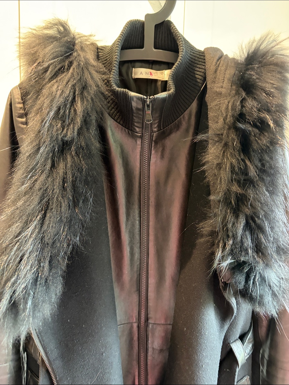 Danier Black Wool and Leather Hooded Trench with Fur Trim - Picture 8 of 11